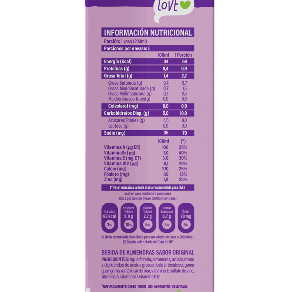 alimento de almendras original 1 lt 12und alimento de almendras original 1 lt 12und